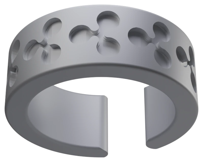 Render of an open band with a clover-shaped pattern cut through the surface.